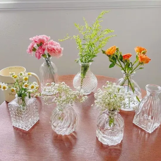 Pequeno claro bonito mini decorações vintage casa mesa flor decoração vasos de vidro para casamento rústico