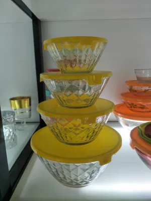Tigela de vidro fabricada na China com tampa Tigela de vidro em preservação